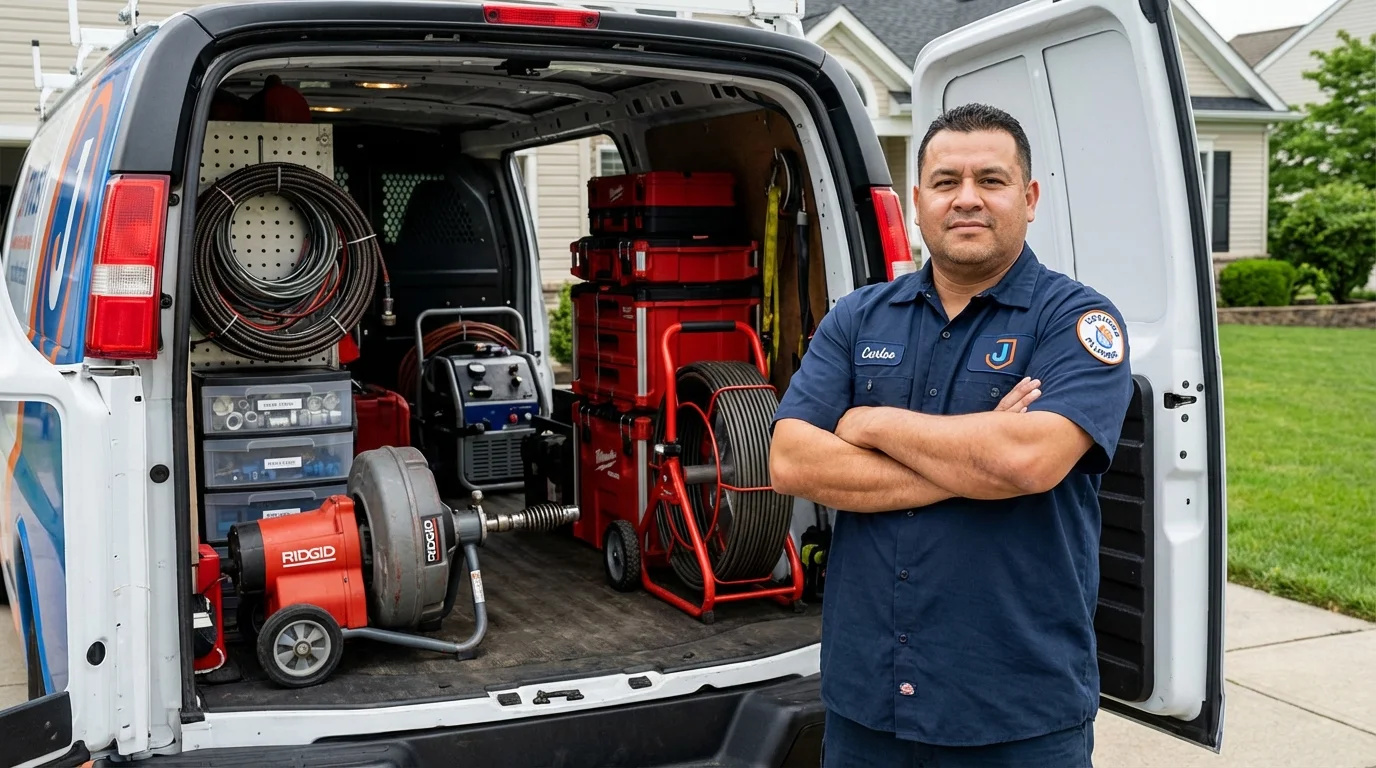 Professional drain cleaning equipment and Johns Plumbing LLC plumber in Jewell