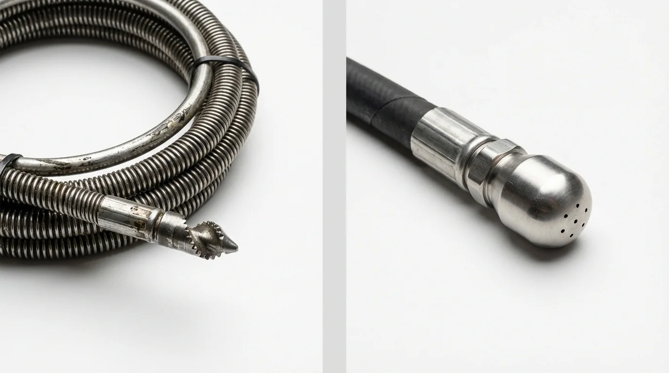 Drain snake cable and hydro jetting nozzle used for drain cleaning in Jewell, IA