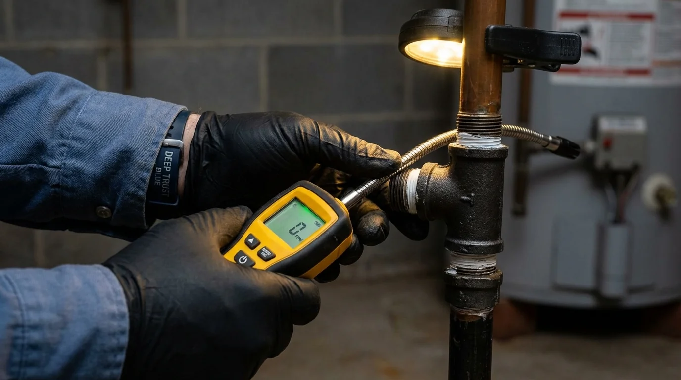 Gas leak detection with electronic sniffer by Johns Plumbing LLC in Jewell