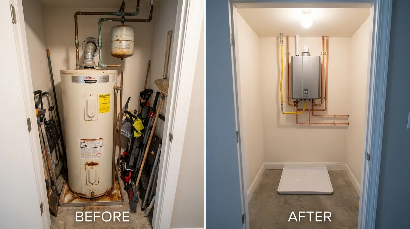 Tank water heater versus wall-mounted tankless unit comparison for Jewell, IA homeowners