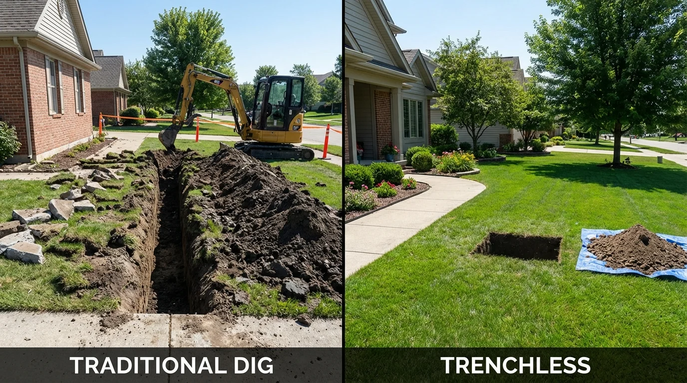 Trenchless sewer repair with minimal yard damage versus traditional excavation in Jewell, IA